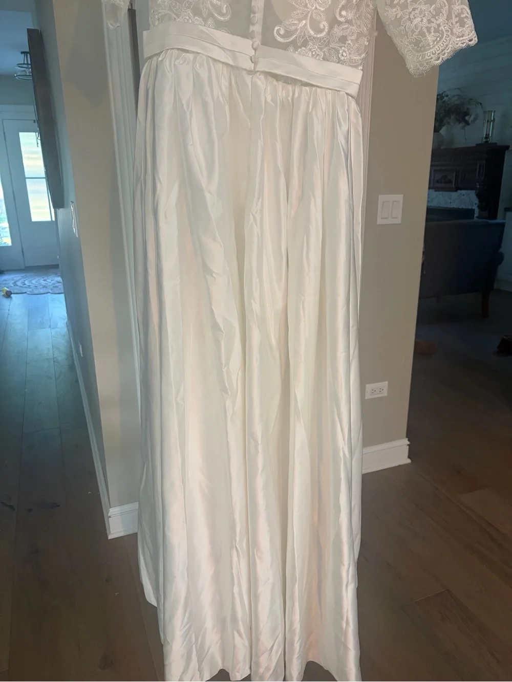 White Lace Bodice Kids Dress with Satin Skirt